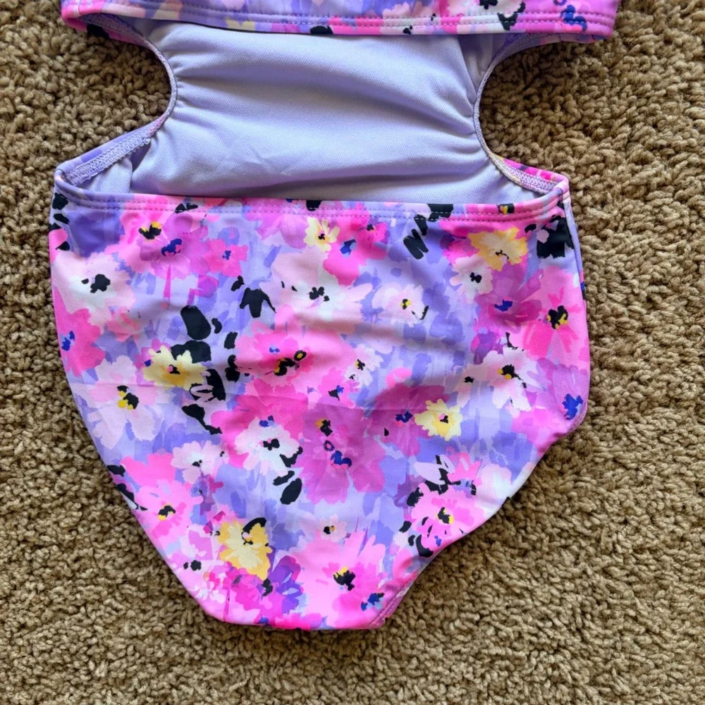 Art Class Floral Halter Cutout 1pc Swim Bathing Suit Girl Small 6/7 NEW NWT